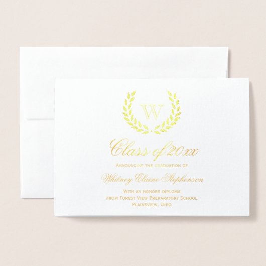 Carte Dorée Gold Foil Monogramme Photo College Graduation (Devant avec enveloppe)