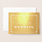 Carte Dorée Gold Foil & Navy Blue Stripes Mariage nautique (Devant avec enveloppe)
