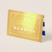 Carte Dorée Gold Foil & Navy Blue Stripes Mariage nautique (Devant)