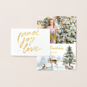 Carte Dorée Gold Foil Peace Joie Love Woodland Christmas Photo