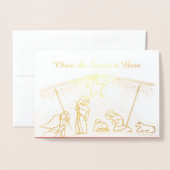 Carte Dorée Gold Foil Religieux Manger Noël (Devant avec enveloppe)