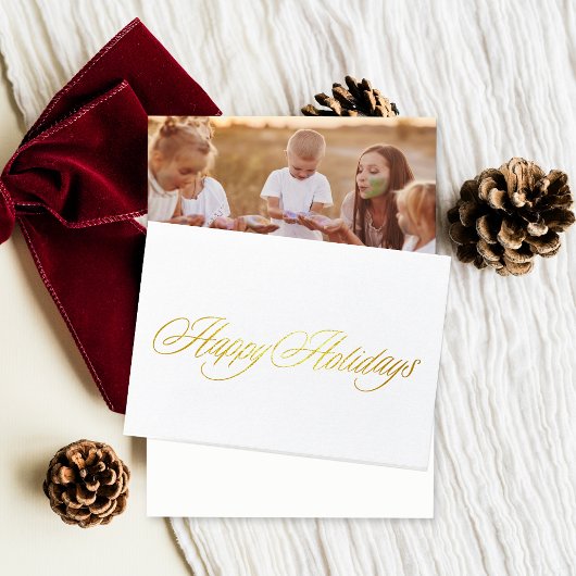 Carte Dorée Gold Happy Holidays Christmas photo folded