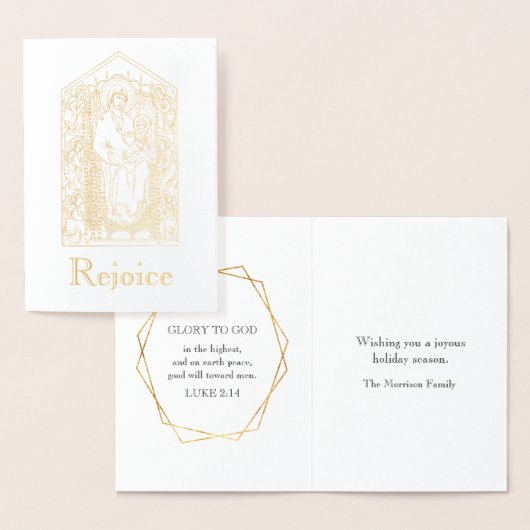 Carte Dorée Gold Rejoice Vierge Marie Jésus Noël (Affichage)
