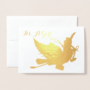 CARTE DORÉE GOLD STORK BABY SHOWER FILLE