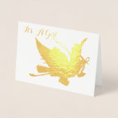 CARTE DORÉE GOLD STORK BABY SHOWER FILLE (Devant)