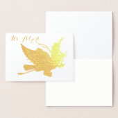 CARTE DORÉE GOLD STORK BABY SHOWER FILLE (Affichage)