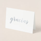 Carte Dorée Gracias Espagnol Merci Brush Script Argent (Devant)