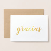 Carte Dorée Gracias Merci espagnol Brushstroke Script Gold (Devant avec enveloppe)