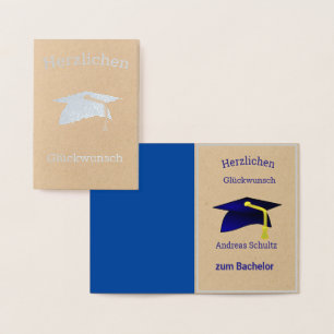 Carte Dorée Graduation Congrats en Allemand - argent Kraft