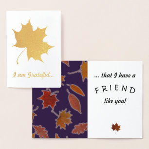 Carte Dorée Grateful Friendship Automne quitte le texte person
