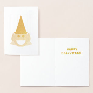 Carte Dorée Halloween sorcière mignonne amusant sourire heureu