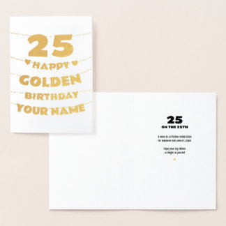 Carte Dorée Happy Golden Birthday, 25th Birthday Gold Foil