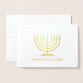 Carte Dorée Happy Hanoukka Simple Moderne Menorah One Photo (Devant avec enveloppe)