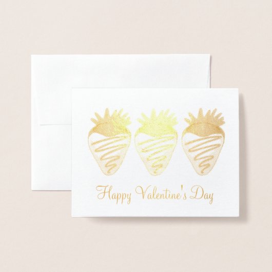Carte Dorée Heureuse Sainte-Valentin Chocolat fraise trempée (Devant avec enveloppe)