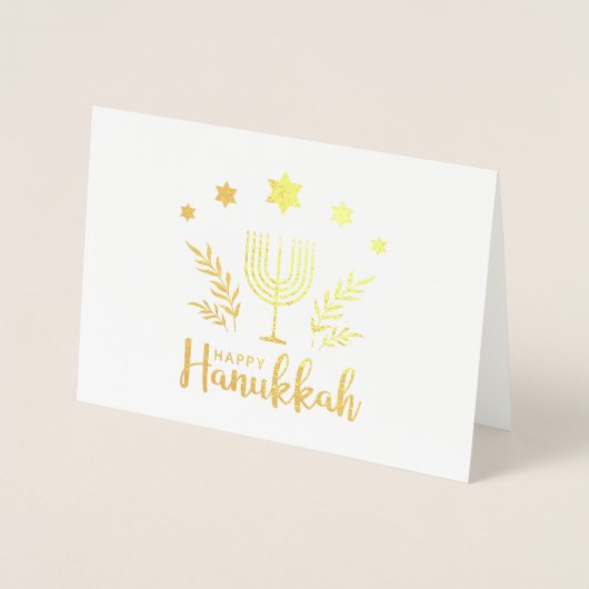Carte Dorée Heureux Hanoukka Menorah (Devant)