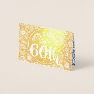 Carte Dorée Hippie d'or Vintage motif floral 60e anniversaire 