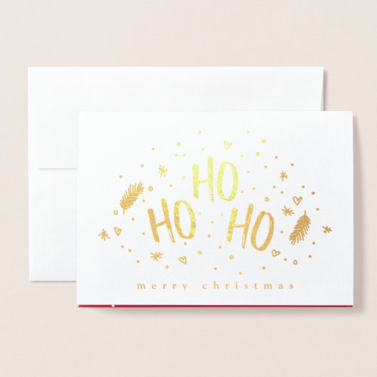 Carte Dorée Ho Ho Ho Charming Joyeux Noël Photo (Devant avec enveloppe)
