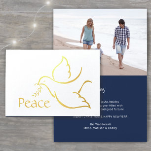 Carte Dorée Holiday Dove Elegant Peace Navy Bleu Photo moderne