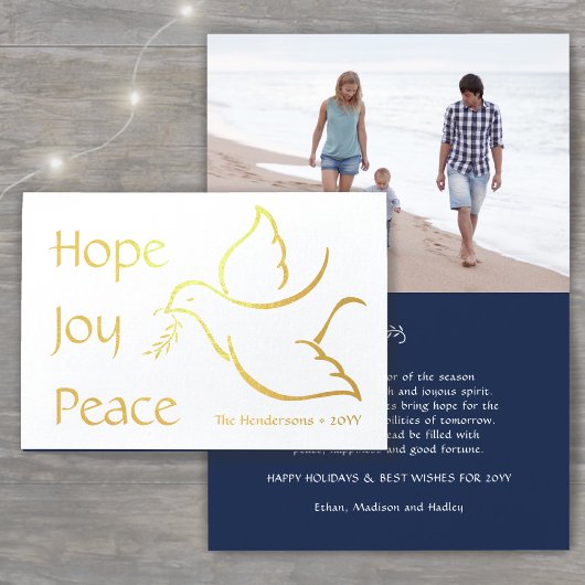 Carte Dorée Holiday Dove Hope Joie Paix Marine bleu Photo mode