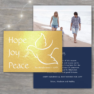 Carte Dorée Holiday Dove Modern Hope Joie de la Paix Marine Ph