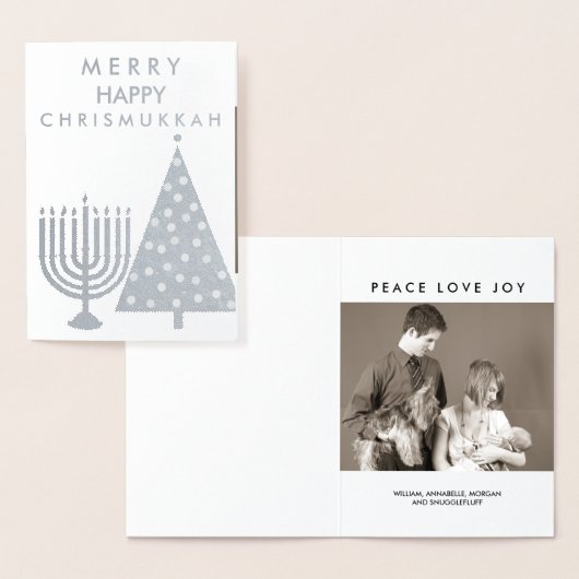 Carte Dorée Holiday Silver Chrismukkah Merry Ajouter Votre Pho (Affichage)