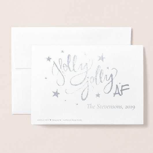 Carte Dorée Holly Jolly AF | Scripts à huile brillant en argen (Derrière avec enveloppe)