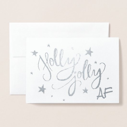 Carte Dorée Holly Jolly AF | Scripts à huile brillant en argen (Devant avec enveloppe)