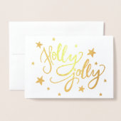 Carte Dorée Holly Jolly | Élégante photo de script de faux or (Devant avec enveloppe)
