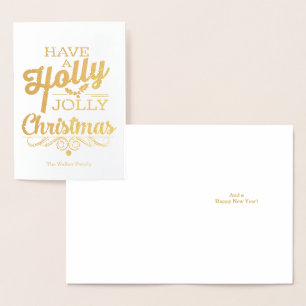 Carte Dorée Holly Jolly Noël avec nom