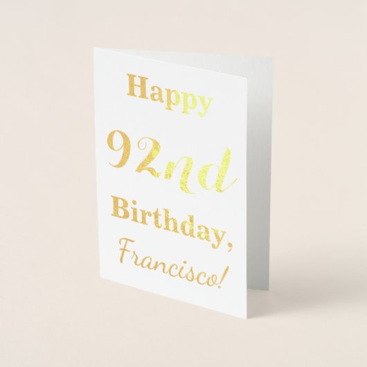 Carte Dorée Huile d'or simple "HAPPY 92nd BIRTHDAY" + Nom (Devant)