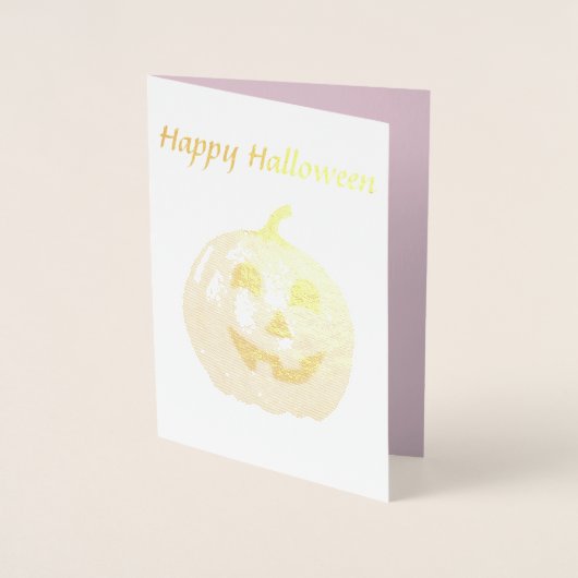 Carte Dorée Jack-o'-lantern citrouille rose pour Halloween (Devant)