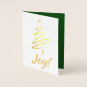 Carte Dorée Joie! Joyeux Noël Arbre de Noël Vert Vos Mots (Devant)