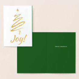Carte Dorée Joie! Joyeux Noël Arbre de Noël Vert Vos Mots