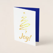 Carte Dorée Joie ! Joyeux Noël Noël Arbre Bleu Vos Paroles (Devant)