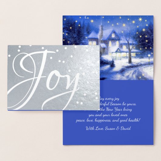 Carte Dorée Joie. Village neige Noël Luxe Véritable (Affichage)