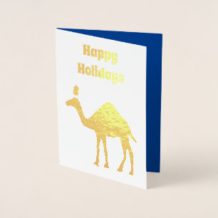 Carte Dorée Joli Camel de Noël personnalisé