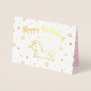 Carte Dorée Joli Unicorn Gold & Pink Joyeux anniversaire