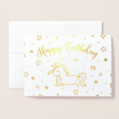 Carte Dorée Joli Unicorn Gold & Pink Joyeux anniversaire (Devant avec enveloppe)