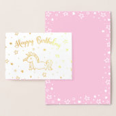 Carte Dorée Joli Unicorn Gold & Pink Joyeux anniversaire (Affichage)