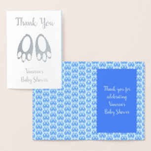 Carte Dorée Jolis Pieds de Lapin Bleu pour Garçon Baby Shower