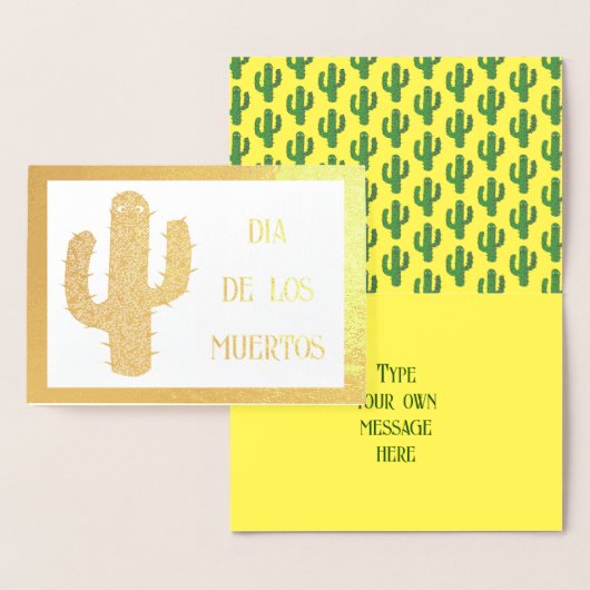 Carte Dorée Jour des morts Happy Cactus Personnalisé (Affichage)