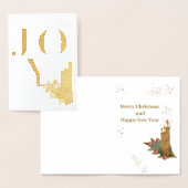 Carte Dorée Joy Golden Candles Holly Berries Noël (Affichage)