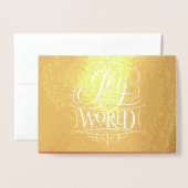 Carte Dorée Joy to the World - Calligraphie religieuse de Noël (Devant avec enveloppe)