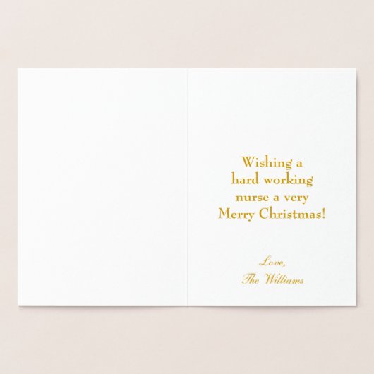 Carte Dorée Joyeuse infirmière de Noël (Intérieur)