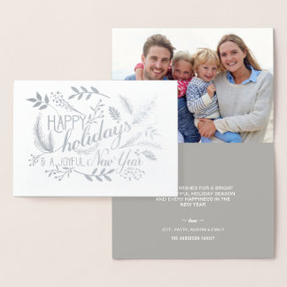 Carte Dorée Joyeuses Fêtes Branches Botaniques Word Art Argent