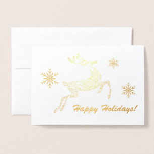 Carte Dorée Joyeuses Fêtes ! Cerf & Flocons Message personnali