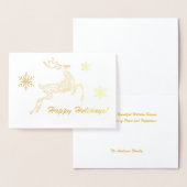 Carte Dorée Joyeuses fêtes ! Deer & Snowflakes Message personn (Affichage)