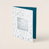 Carte Dorée Joyeuses fêtes. Enfants de patinage | Nom personna (Devant)