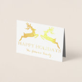 Carte Dorée Joyeuses vacances Photo Famille Reindeer Gris Or (Devant)