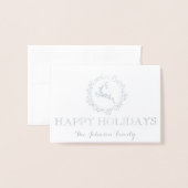 Carte Dorée Joyeuses vacances Photo Reindeer Rose Wreath (Devant avec enveloppe)